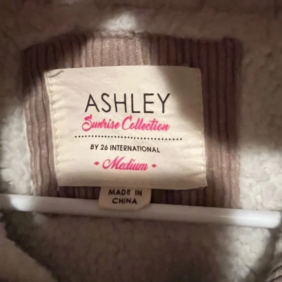 Ashley Sunrise Collection Corduroy Sherpa Hoodie Jacket Taupe Medium - Picture 7 of 7